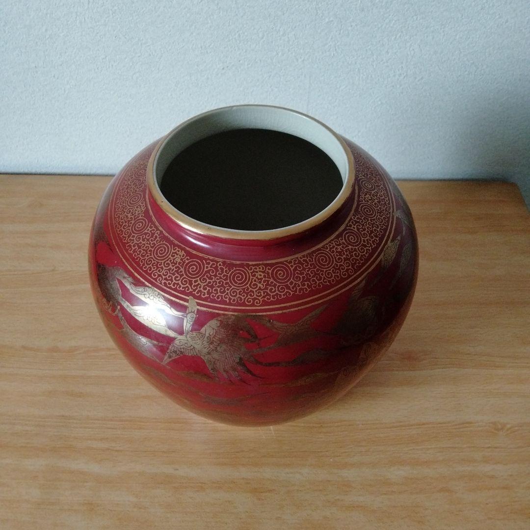 九谷焼 九谷永楽 花瓶 花器 壺 骨董品 アンティーク 赤絵 金彩 赤地