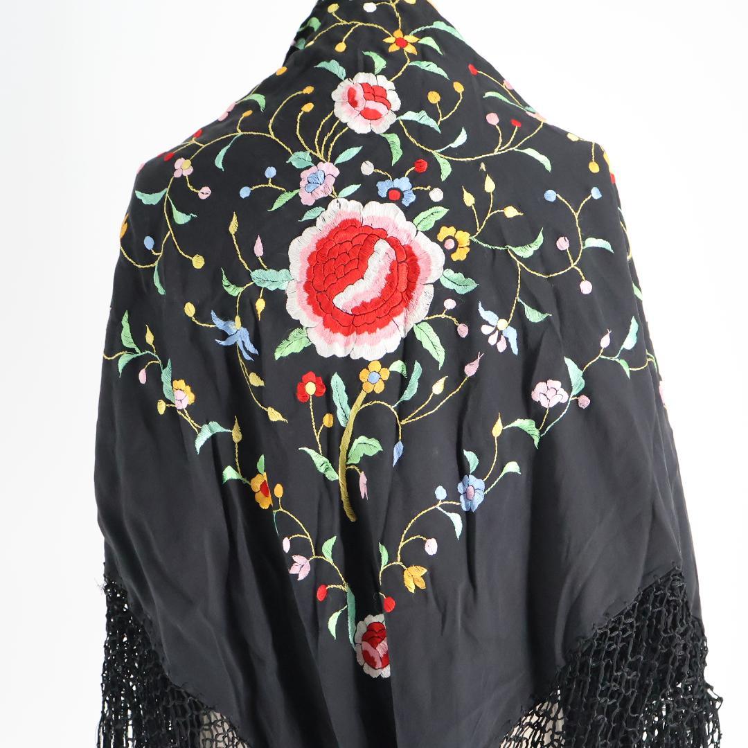美品 フラメンコ衣装】ブラック マントン シージョ ピキージョ 刺繍