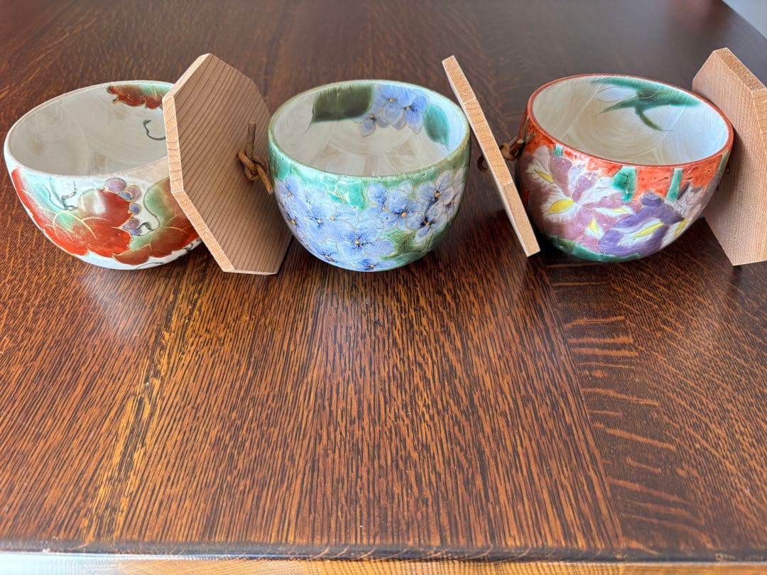 京焼　清水焼　蓋付き飯椀3個セットB 染付網目蓋付汲出碗揃 芳山 - 京焼清水焼 松韻堂