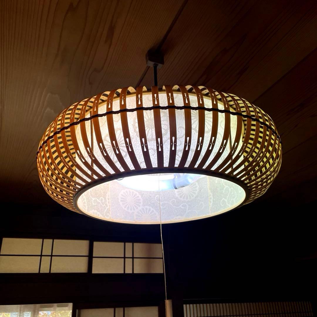 照明器具 吊り下げタイプ プラスチック製 竹、和紙仕様 蛍光灯 昭和