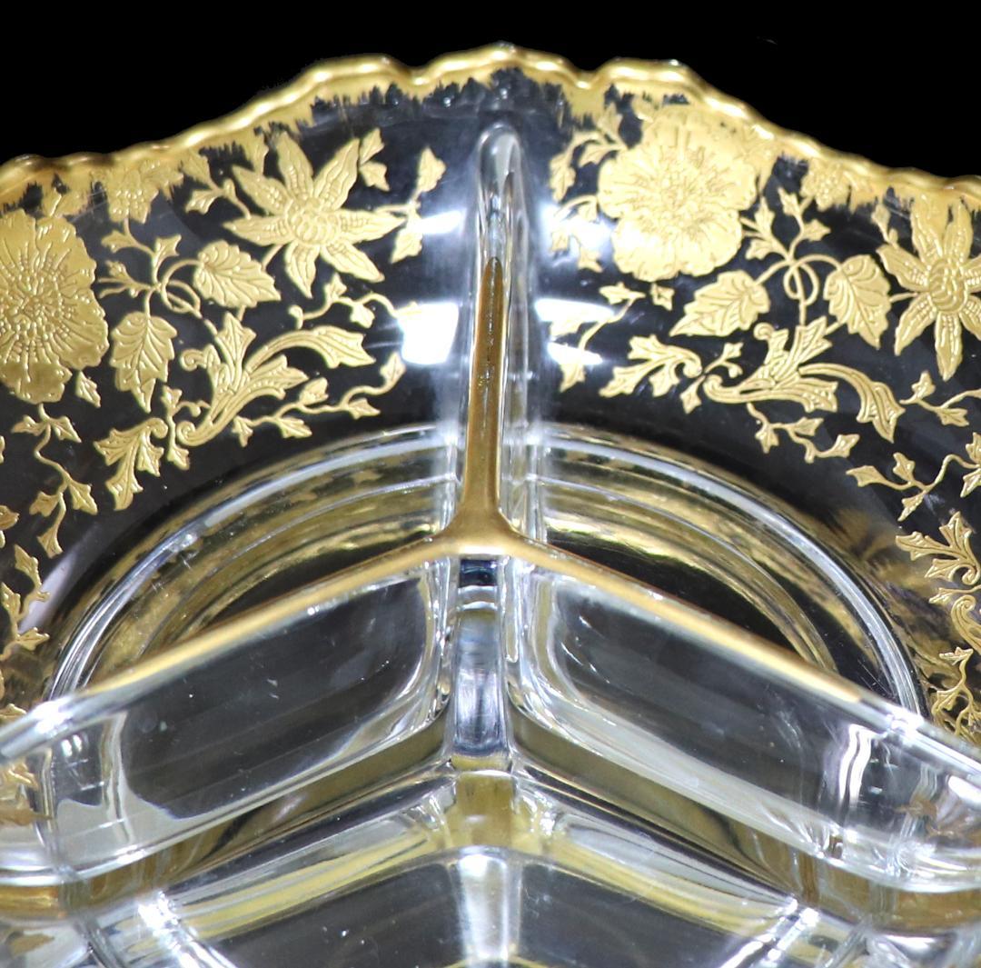 オールド・バカラ 珍品 金彩花柄 三分割 仕切り トレー 小物入れ