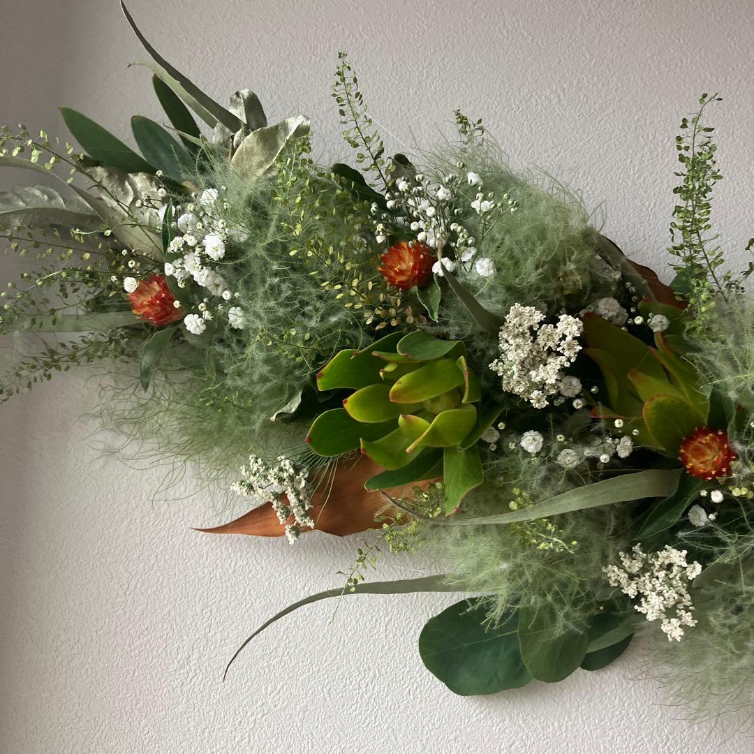 スモークツリー とリューカデンドロンの2Wayガーランド 千日紅 かすみ