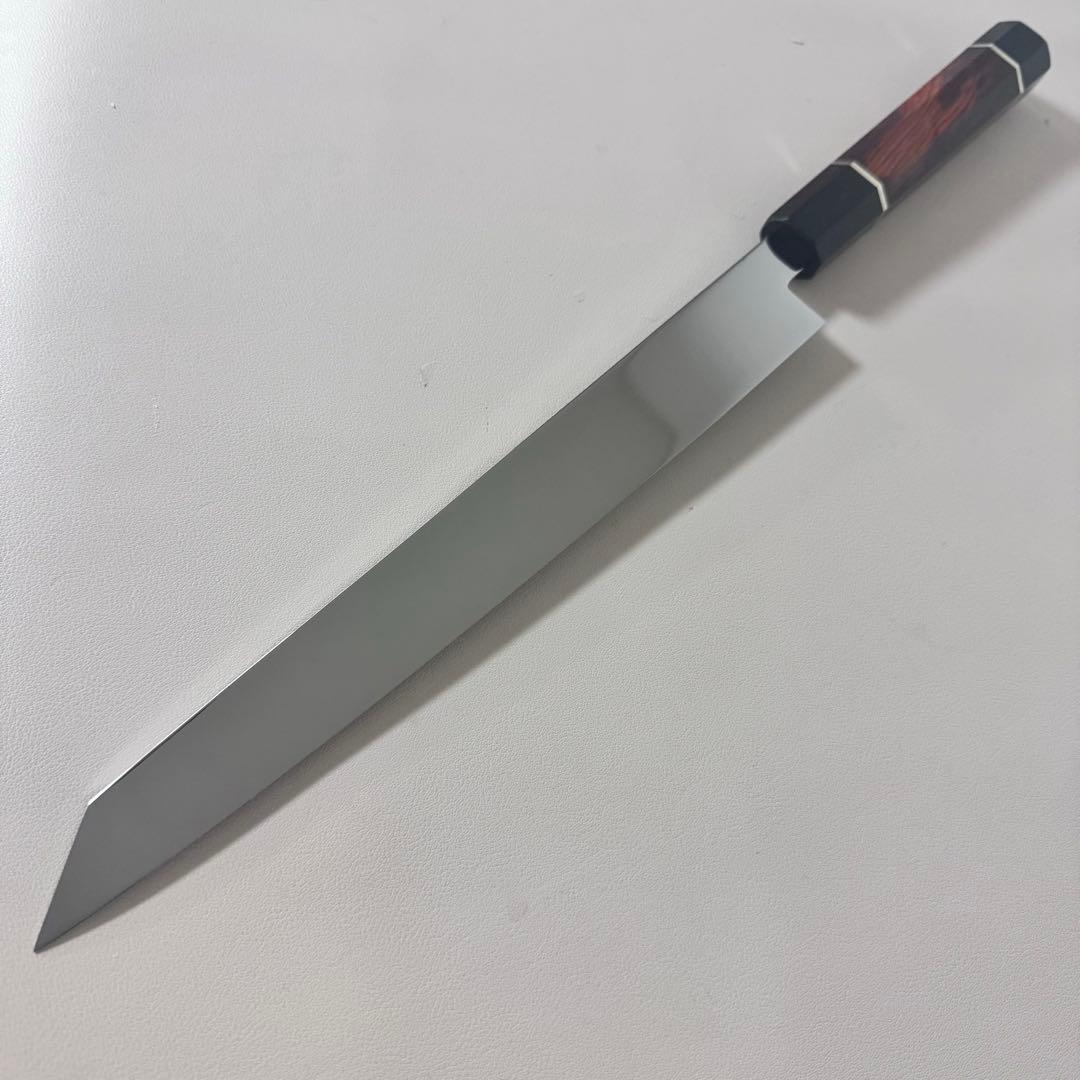 270mm 切付柳刃包丁 鏡面 天然木八角柄 刺身包丁 「全鋼」´.。！