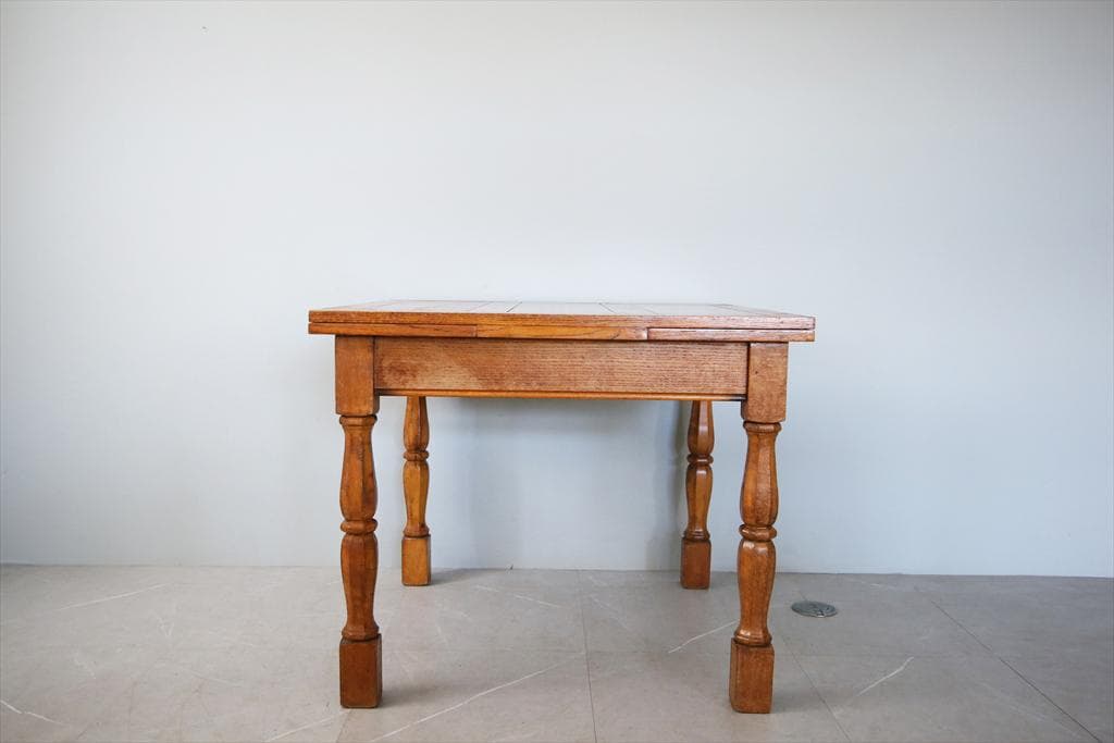 英国アンティーク木製ドローリーフテーブル/伸長式ダイニング/作業机