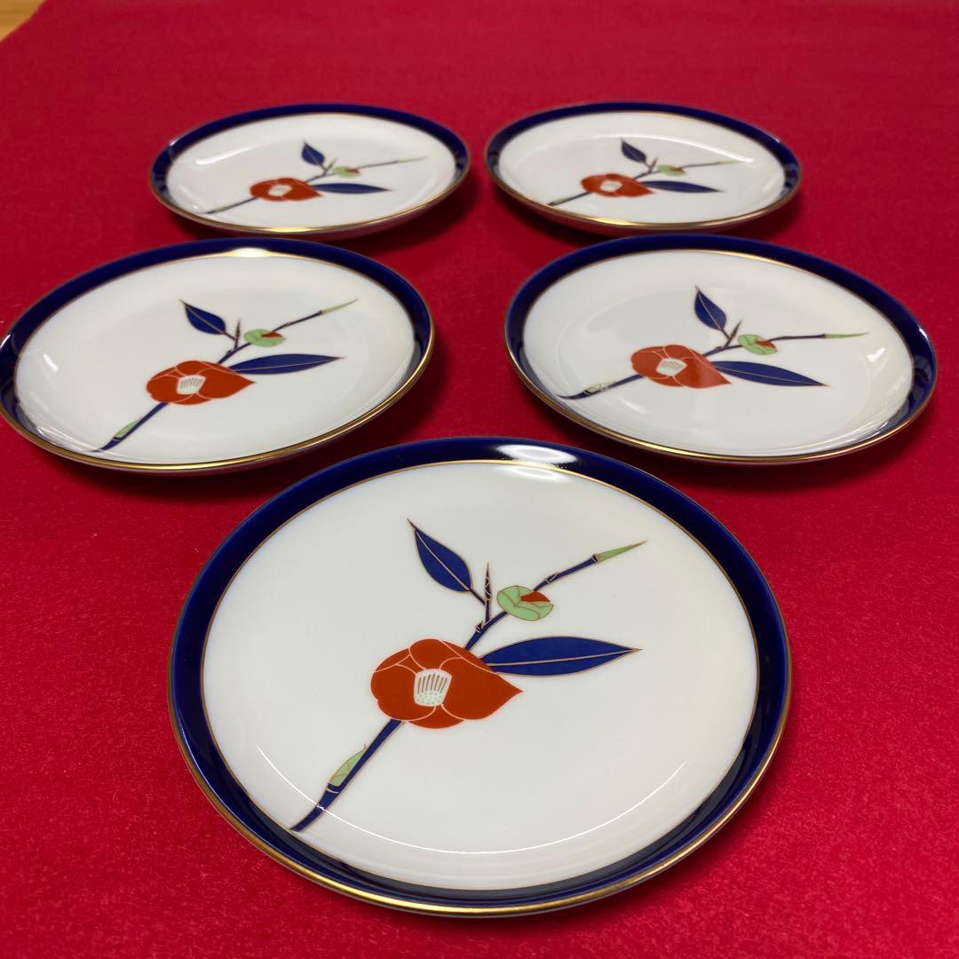 香蘭社 金彩 椿絵 銘々皿 5枚セット 有田焼 和皿 和食器 13センチ