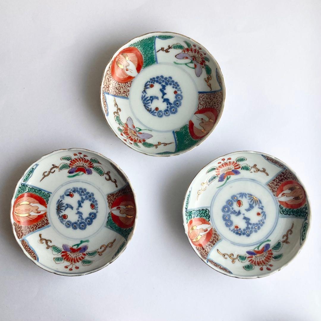 金彩赤絵鶴唐花皿 伊万里焼や青郊窯、大聖寺伊万里、古伊万里や九谷焼