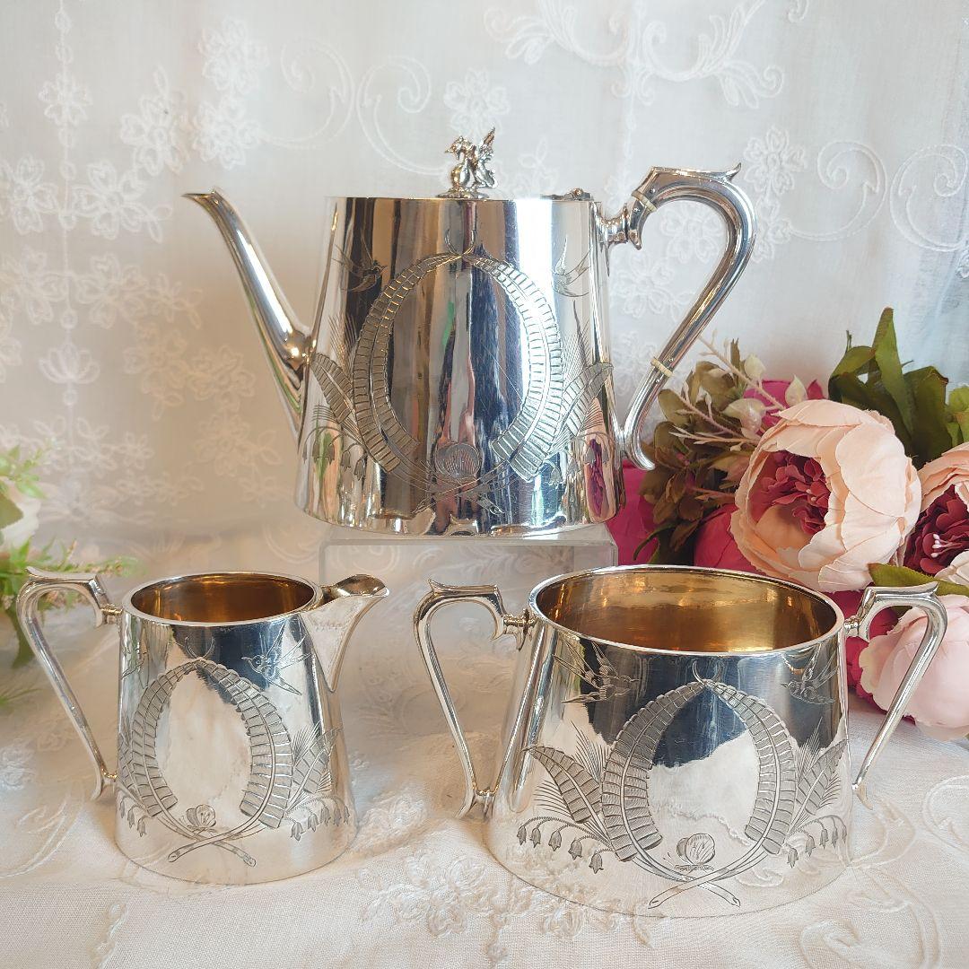 イギリス アンティーク シルバーティーポットセット シルバーポット