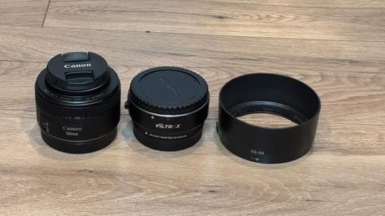 Canon EF 50mm f/1.18 STM + クロップマウントアダプター Fotodiox EF-CRF-FSN-NDT（キヤノンEFマウントレンズ → キヤノンRF