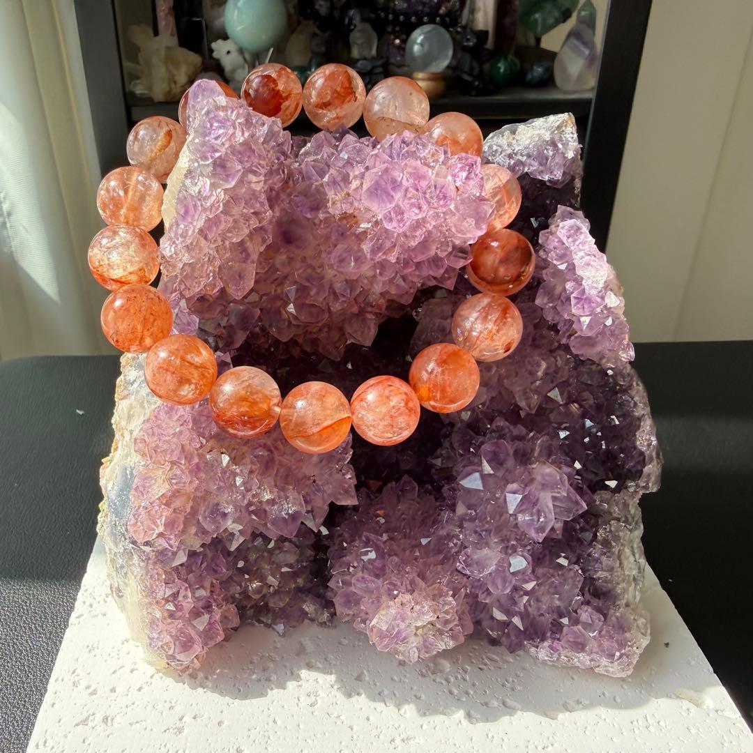 天然石 タイチンルチルクォーツ共生アメジストの原石 置物 鉱物NO