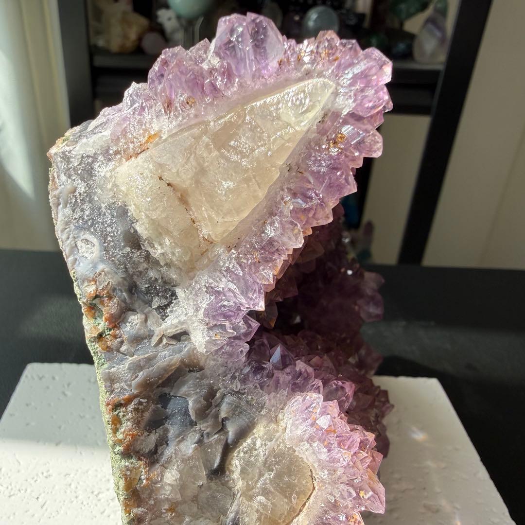 天然石 タイチンルチルクォーツ共生アメジストの原石 置物 鉱物NO
