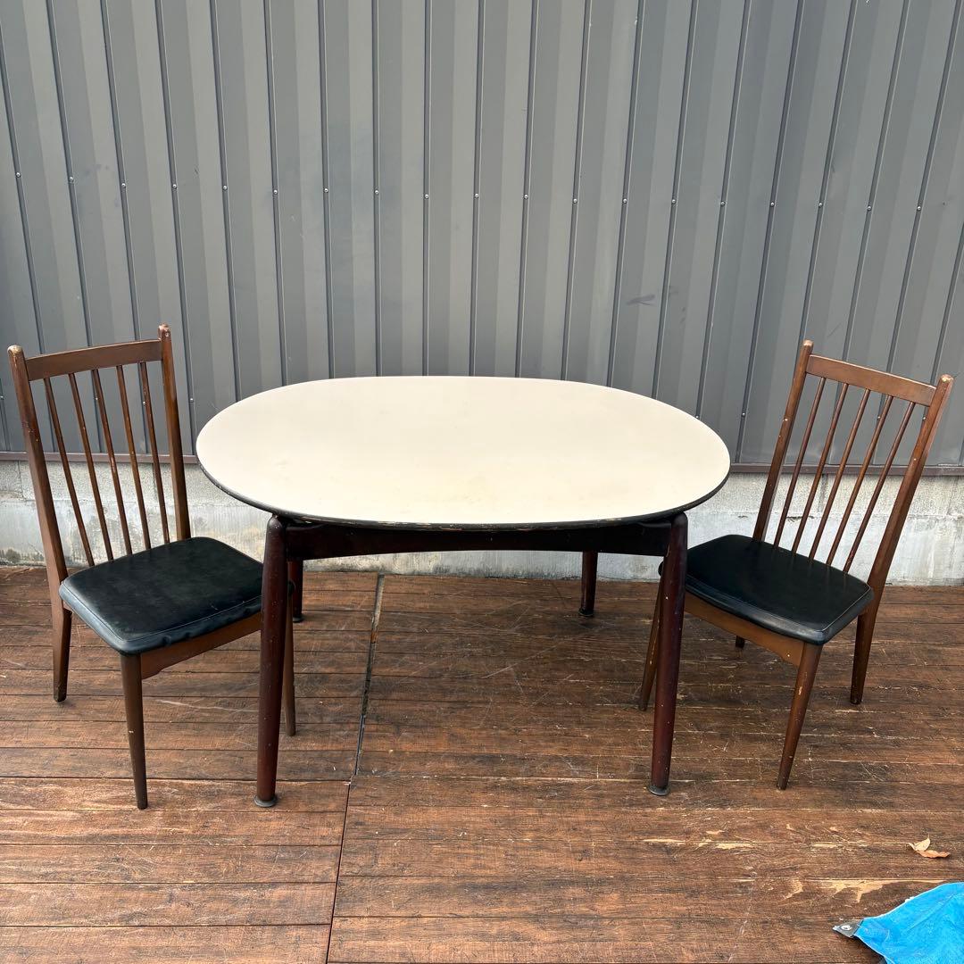 昭和レトロ 木製ダイニングテーブル 楕円形 オーバル型 ビンテージ