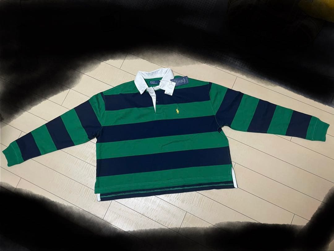 Polo by Ralph Lauren ラガーシャツ 緑/ネイビー ポロバイラルフローレン ボーダー 長袖 ラガーシャツ メンズL 古着