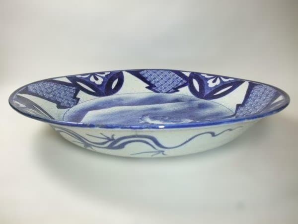 古伊万里 染付 富士に鷹 大皿 ベロ藍 40.5cm 骨董 古美術