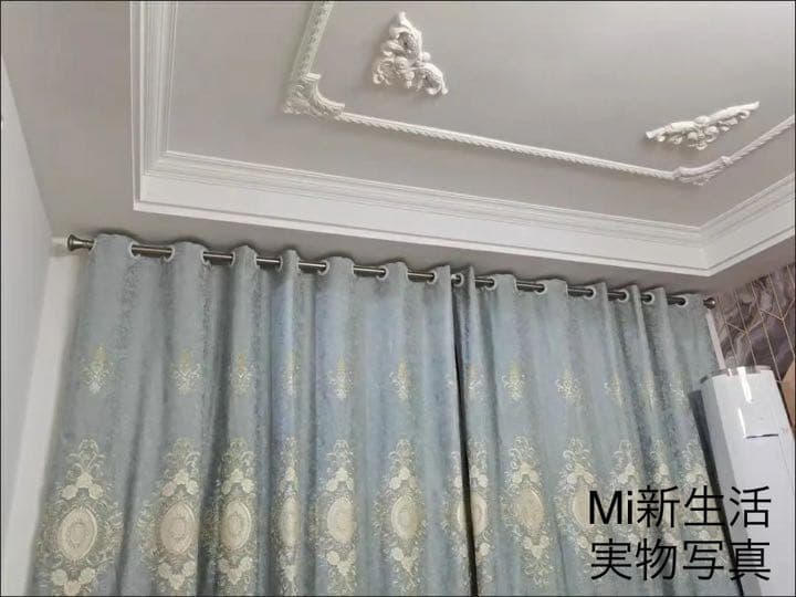4)106番-刺繍入れ高級カーテン ライトブルー