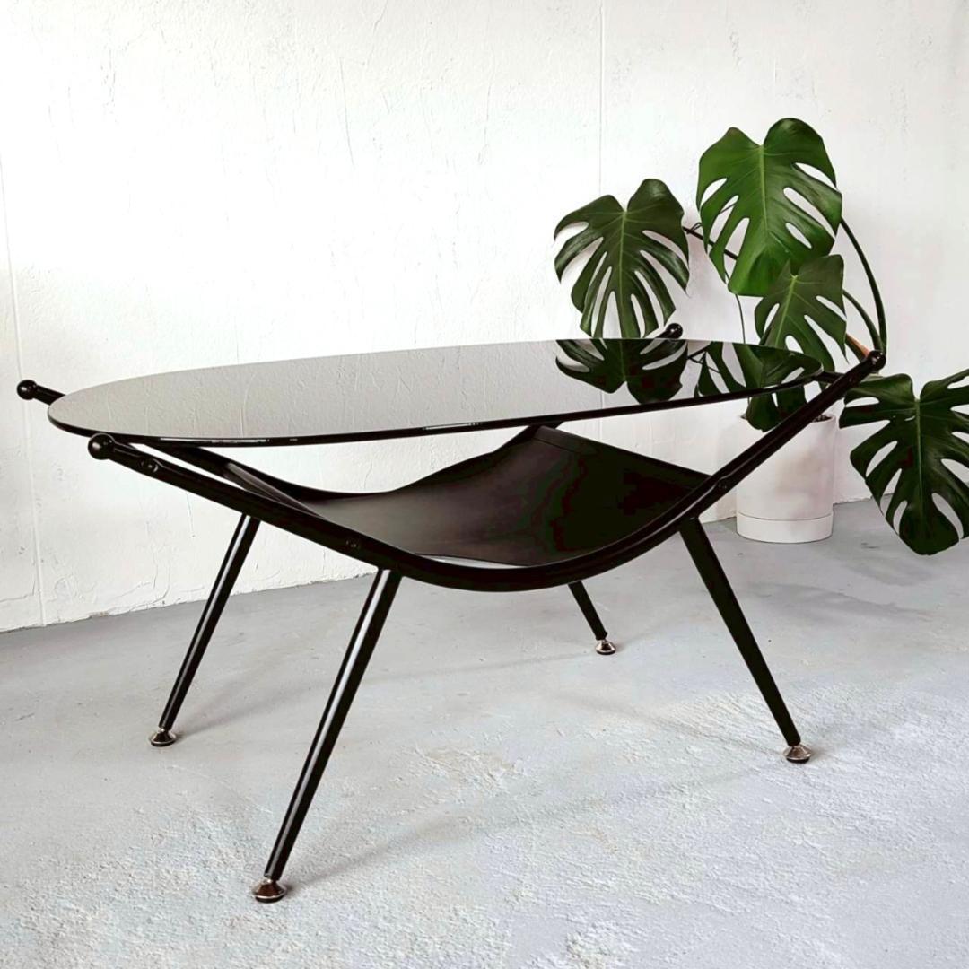 ミッドセンチュリー ガラステーブル 黒 幅80cm スペースエイジ - メルカリ