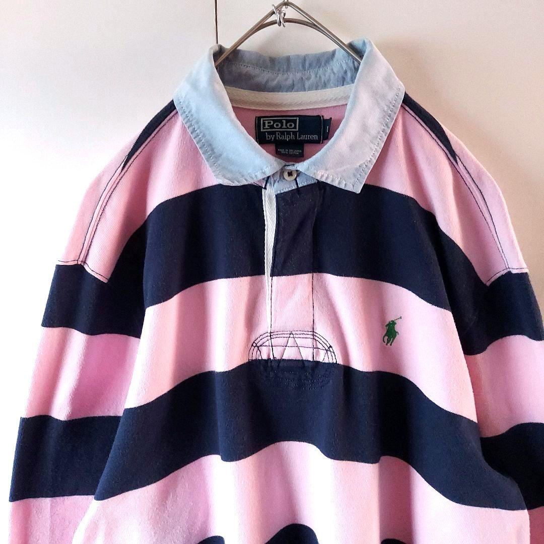 ポロラルフローレン ボーダー ポニー刺繍 ラガーシャツ L 桃紺 - メルカリ