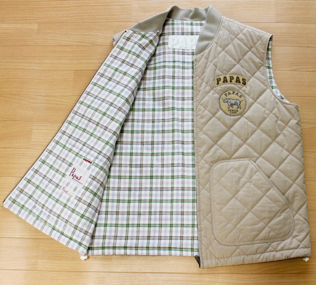極美品/5万円』PAPAS パパス ベスト『リバーシブル中綿入りキルティング PAPAS（パパス） ナイロンキルティングダウンベスト 黒紺S 【メンズ