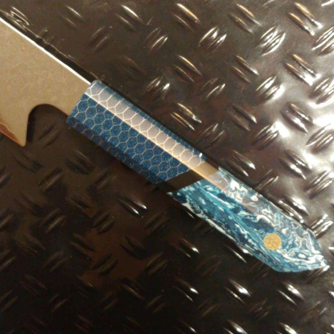 V金10号 ダマスカス包丁 ハニカム模様 ブルー柄 剣型 牛刀 三徳