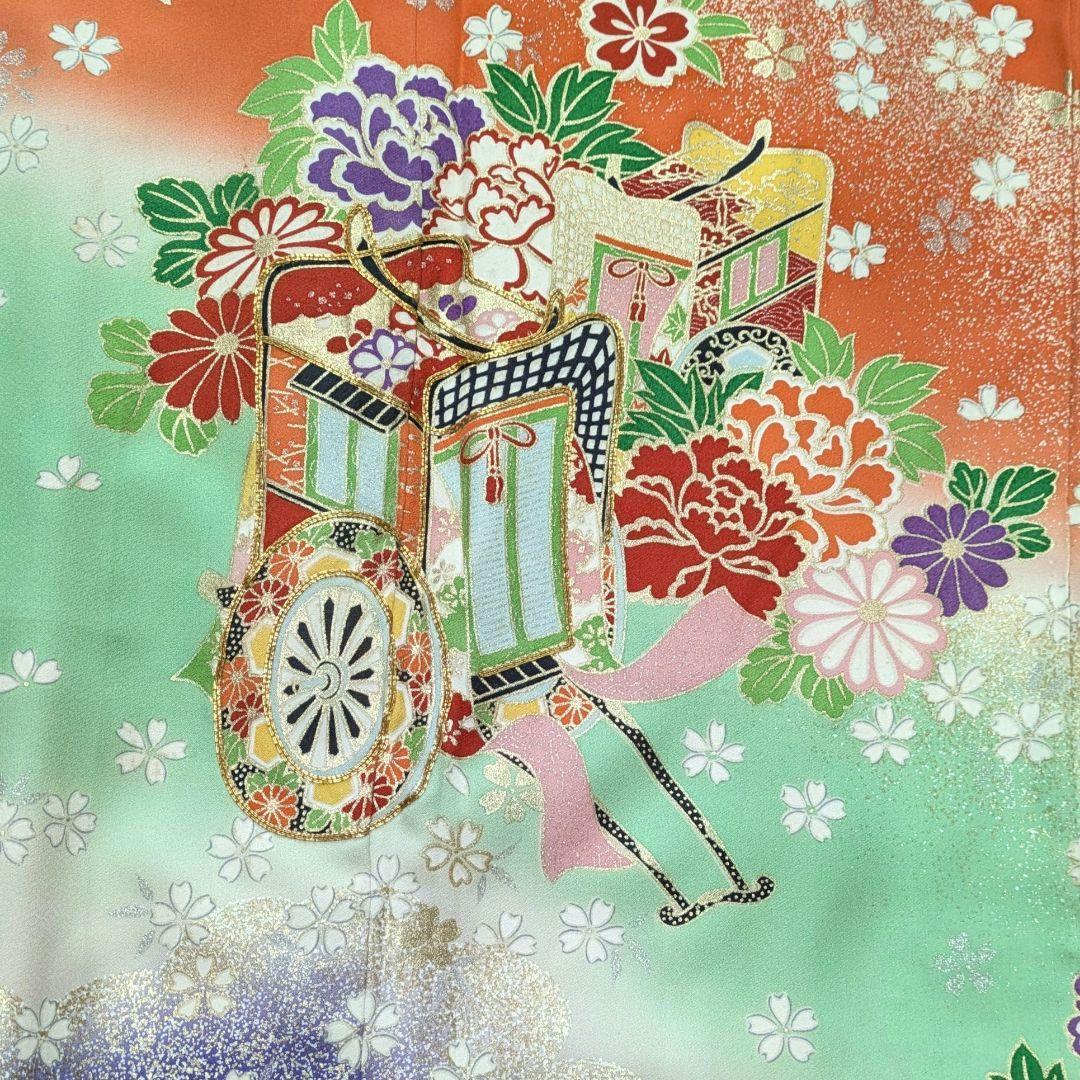 7歳 正絹朱桜御所車 七五三 お着物・作り帯・筥迫セット - メルカリ