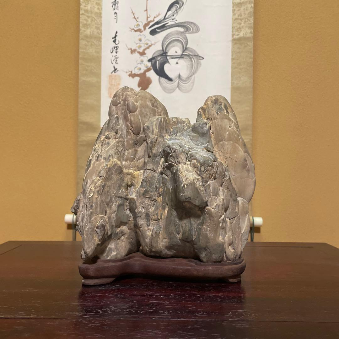 自然石 水石 木製台座付き 約24cm 鑑賞石 神居古潭石 自然石 水石 鑑賞石 木製台座付き 4.6㎏ - メルカリ