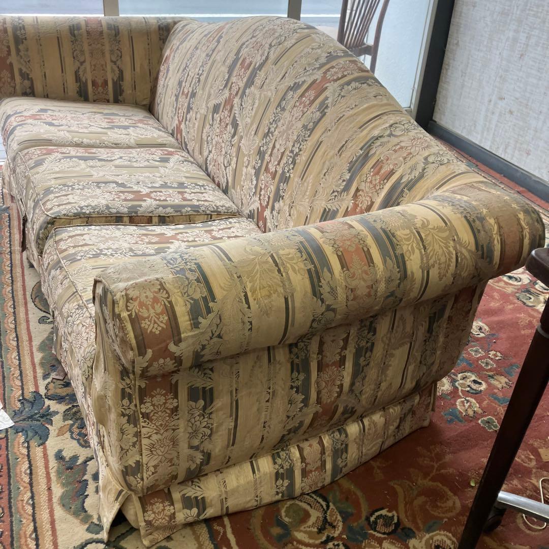 昭和レトロ コスガ家具 古家具 花柄ストライプ 三人掛けソファー