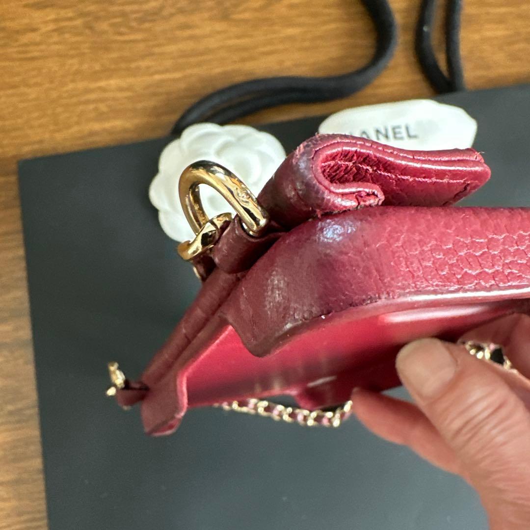 激レア 赤 CHANEL iphoneケース キャビアスキン 13pro