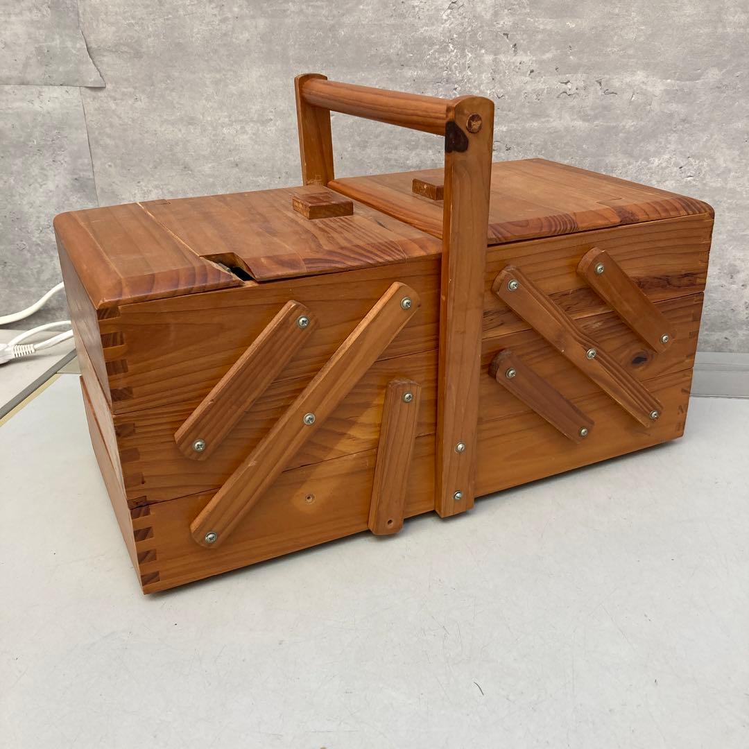 昭和レトロ 木製 裁縫箱 裁縫ケース ソーイングボックス 手芸 階段開き