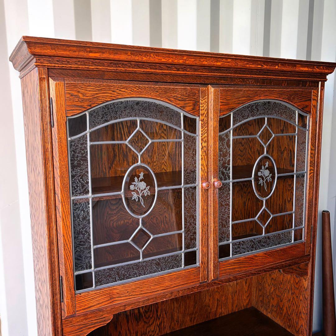 取付無料！三越家具 ブルージュ 天然木ステンドグラス扉アンティーク