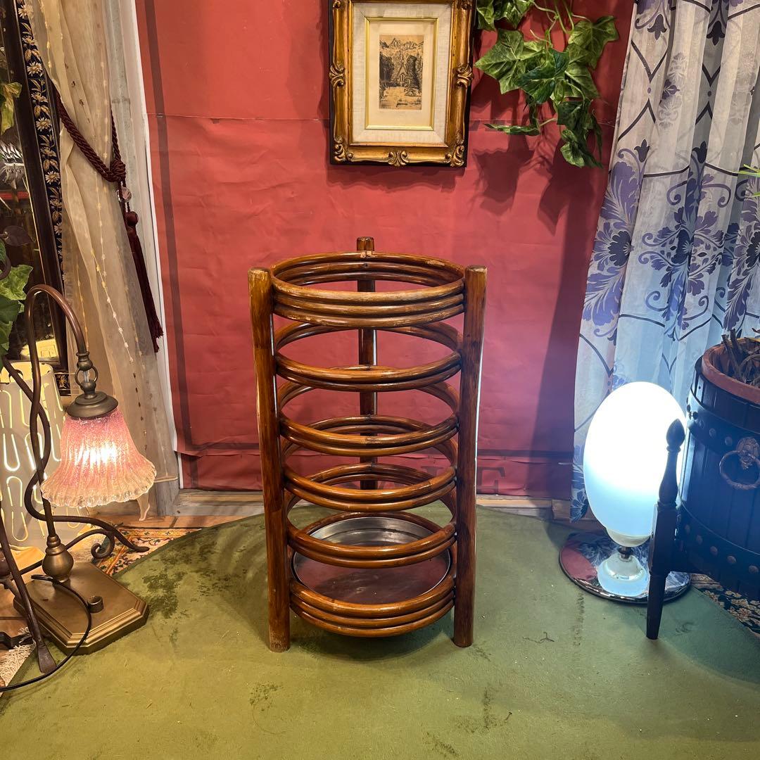 古家具 オールドラタン 傘立て レインラック 籐 ヴィンテージ レトロ