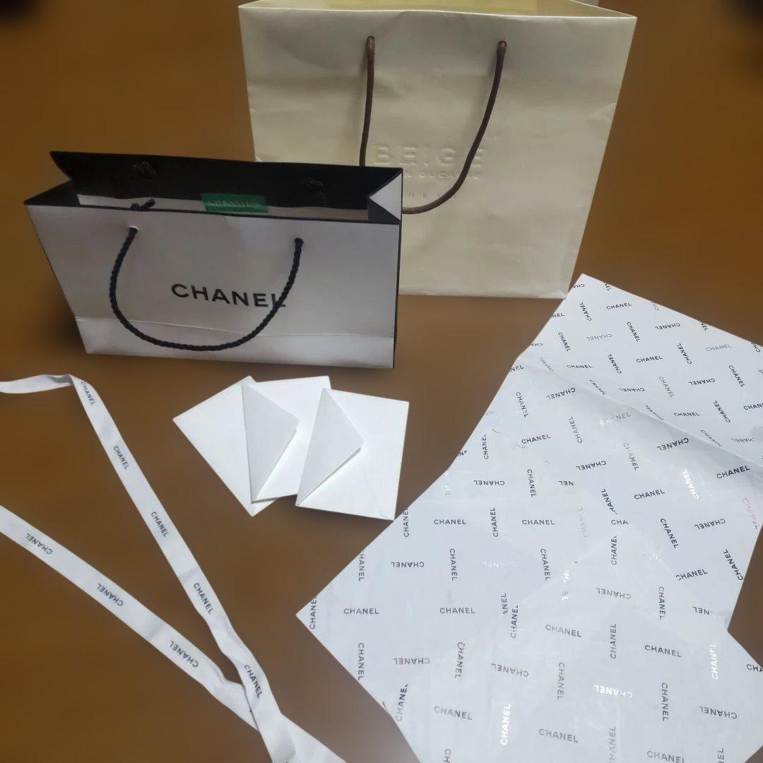 CHANEL ショップ袋 メッセージカード入りミニ封筒 リボン 包装紙セット