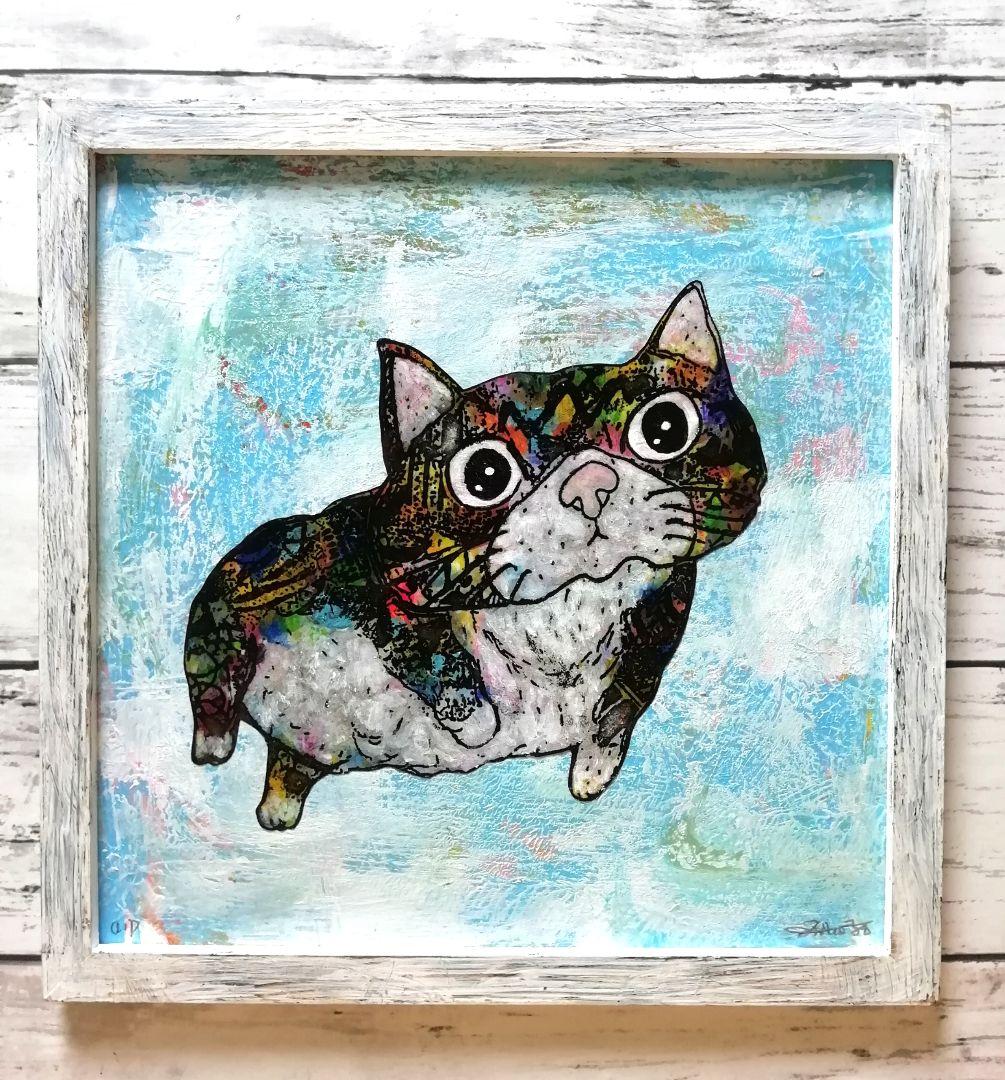 銅版画応用絵画　title「プカプカ猫Neo」 銅版画応用絵画 title「プカプカ猫Neo」 【公式通販】