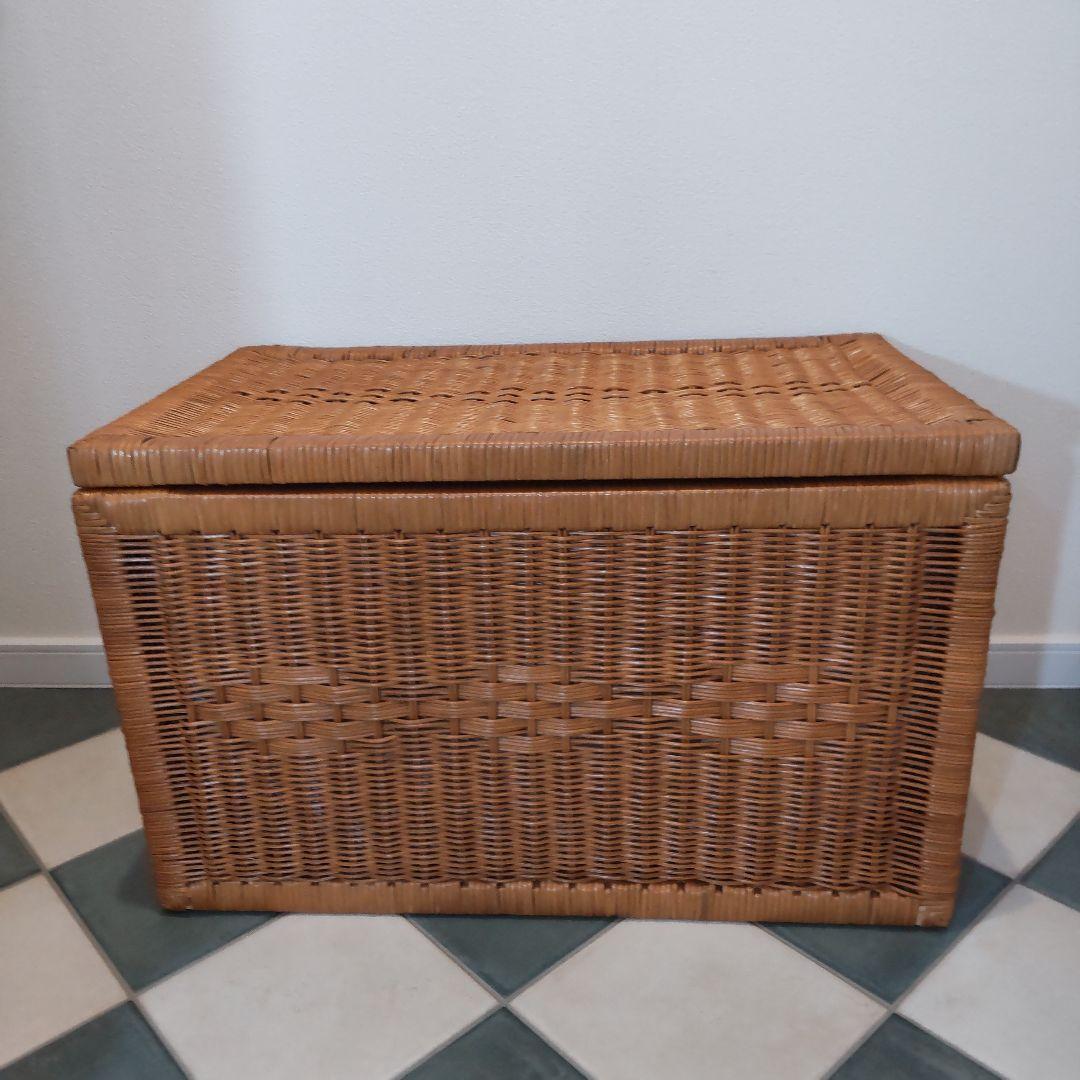 【ラタン収納ボックス】大型 籐製品 昭和レトロ かご バスケット ビッグサイズ 大きい ふた付き 籐かご バスケット おしゃれ 収納カゴ