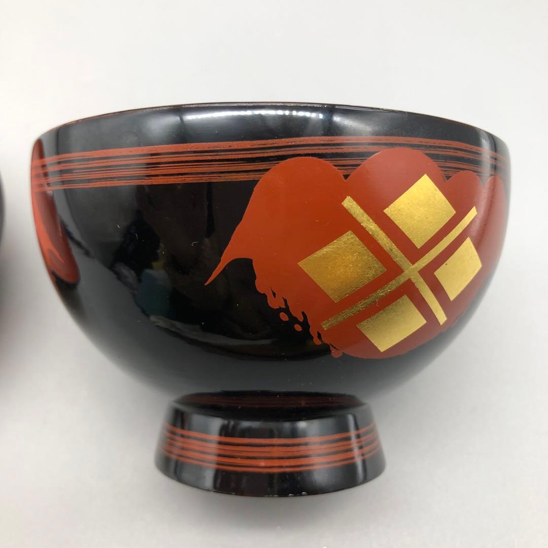 新品未使用秀衡塗菱形金箔漆雲文様蓋付き椀4客セット伝統工芸高級品