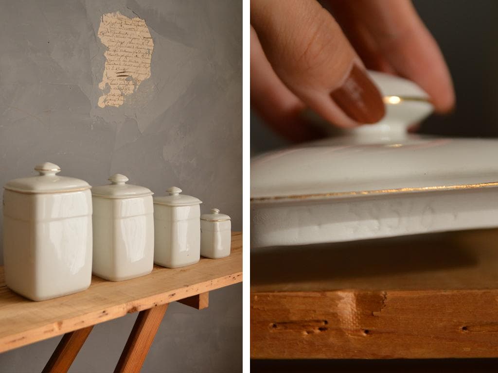 フランスアンティーク磁器製キャニスター4個/ポーセリン容器/雑貨(47-232)