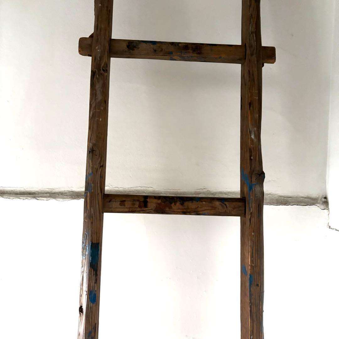 引き取り限定 昭和 レトロ 木製 古い長い梯子 ハシゴ グリーン