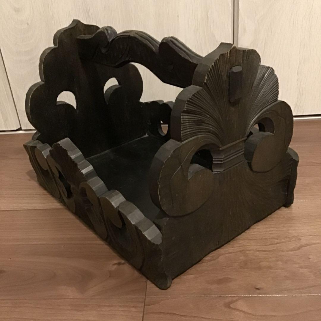 美品☆アイヌ工芸 木彫り 彫刻 アイヌ紋様 収納ボックス トレイ