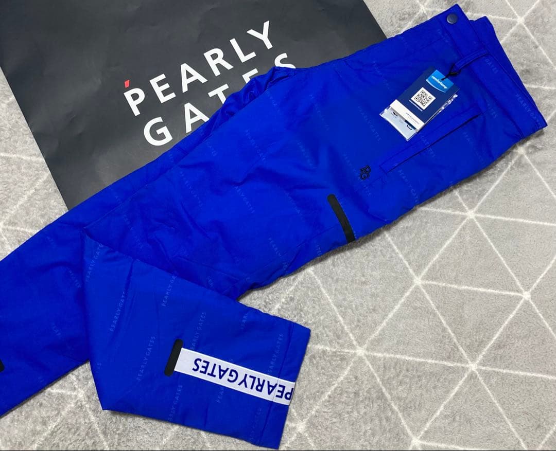 新品 パーリーゲイツ ナイロンストレッチロゴジャガード パンツ(5)サイズL/青 新品 パーリーゲイツ ナイロンストレッチロゴジャガード パンツ(5