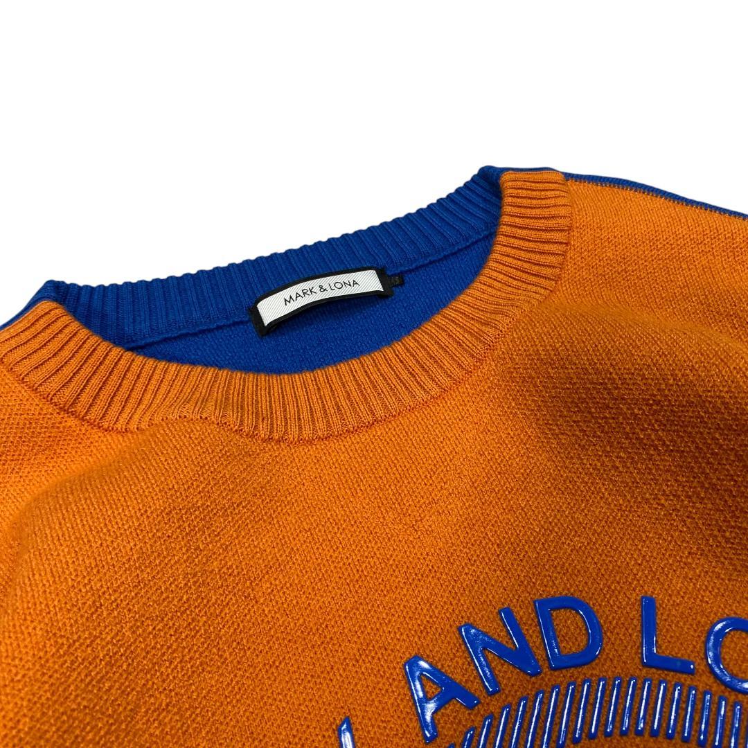 マークアンドロナ 長袖 ニット セーター 46 オレンジ ブルー ゴルフ