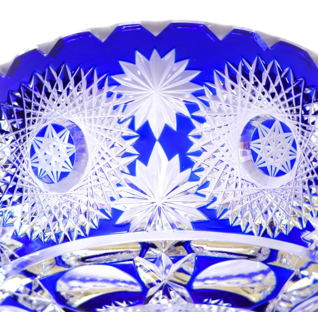 オールド・バカラ 1890年 大型 1.4kg 青色被せ 切子鉢 アートピース