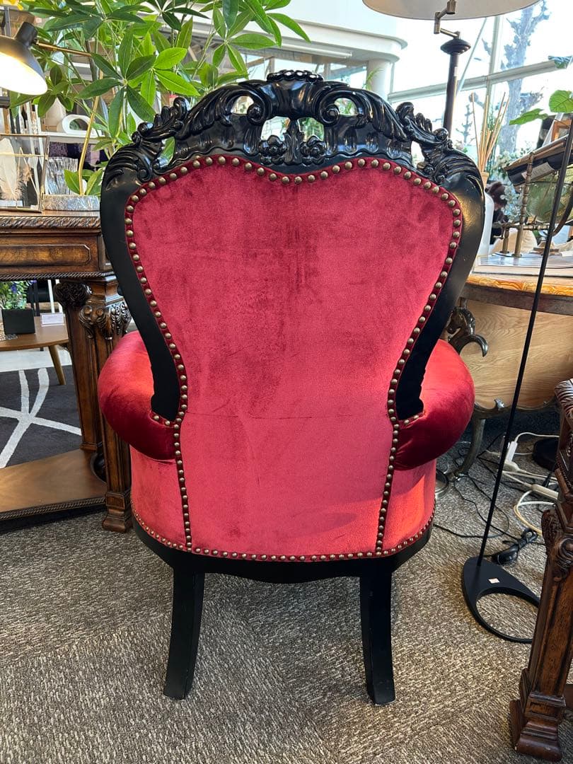 美品】クラシックロココ調 猫脚チェア 赤ベルベット 1人掛けソファ