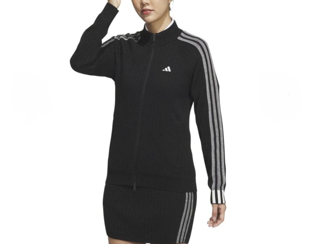 アディダス　ゴルフ　防風　セーター　ニットスカート　上下　レディースXL　黒 adidas（アディダス） ニット セーター スリーストライプス 防風 長袖
