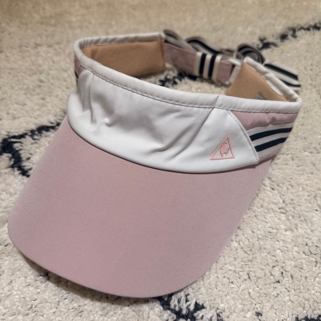 ルコックゴルフ ピンク ストライプバイザー リボン付き - メルカリ