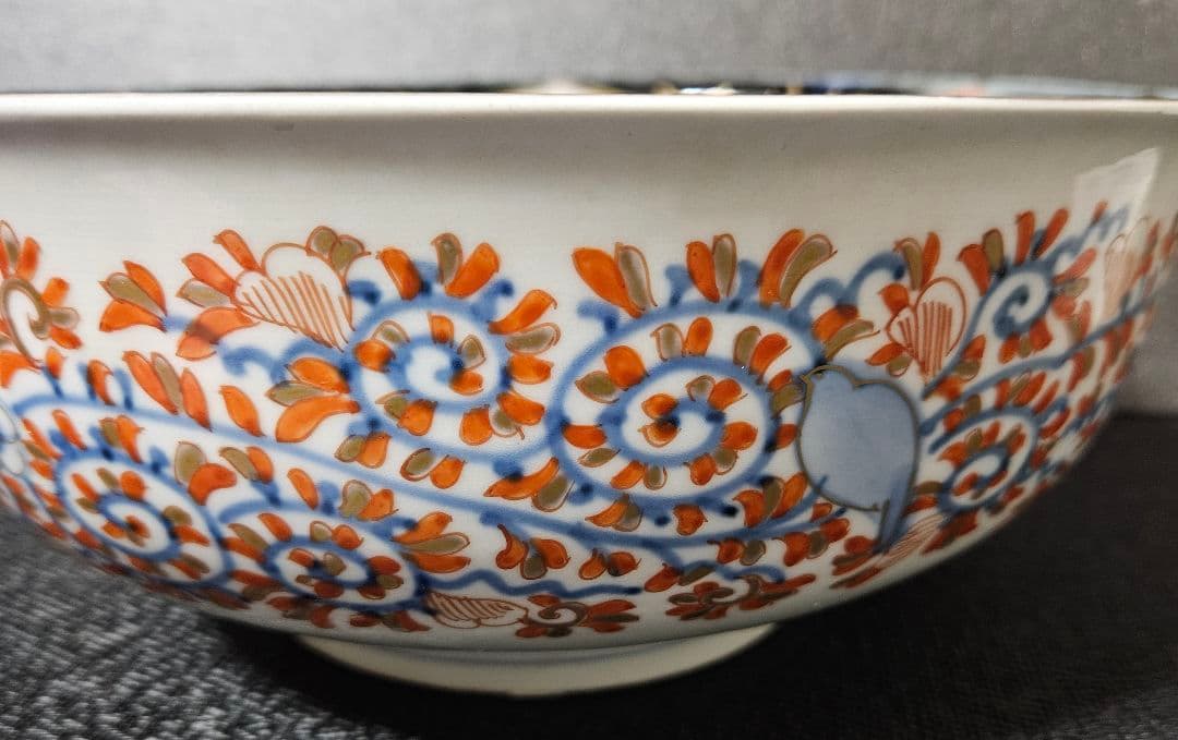 【上作古伊万里❗】明治時代　松政製　 金襴手　桐に鳳凰に花意匠　鉢　24.7cm