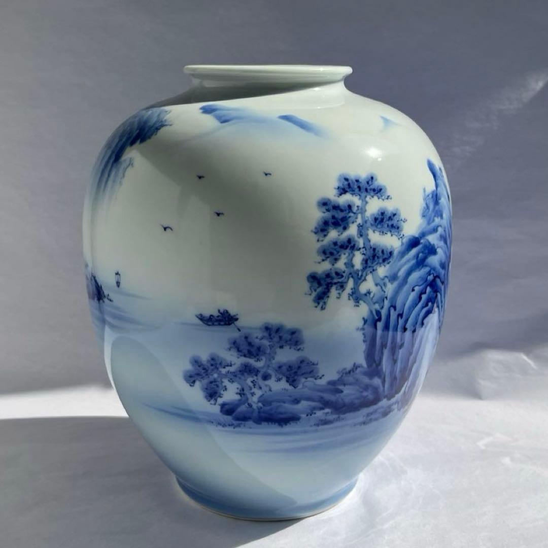 オールド深川 染付山水 花瓶 7号 中古品 - メルカリ
