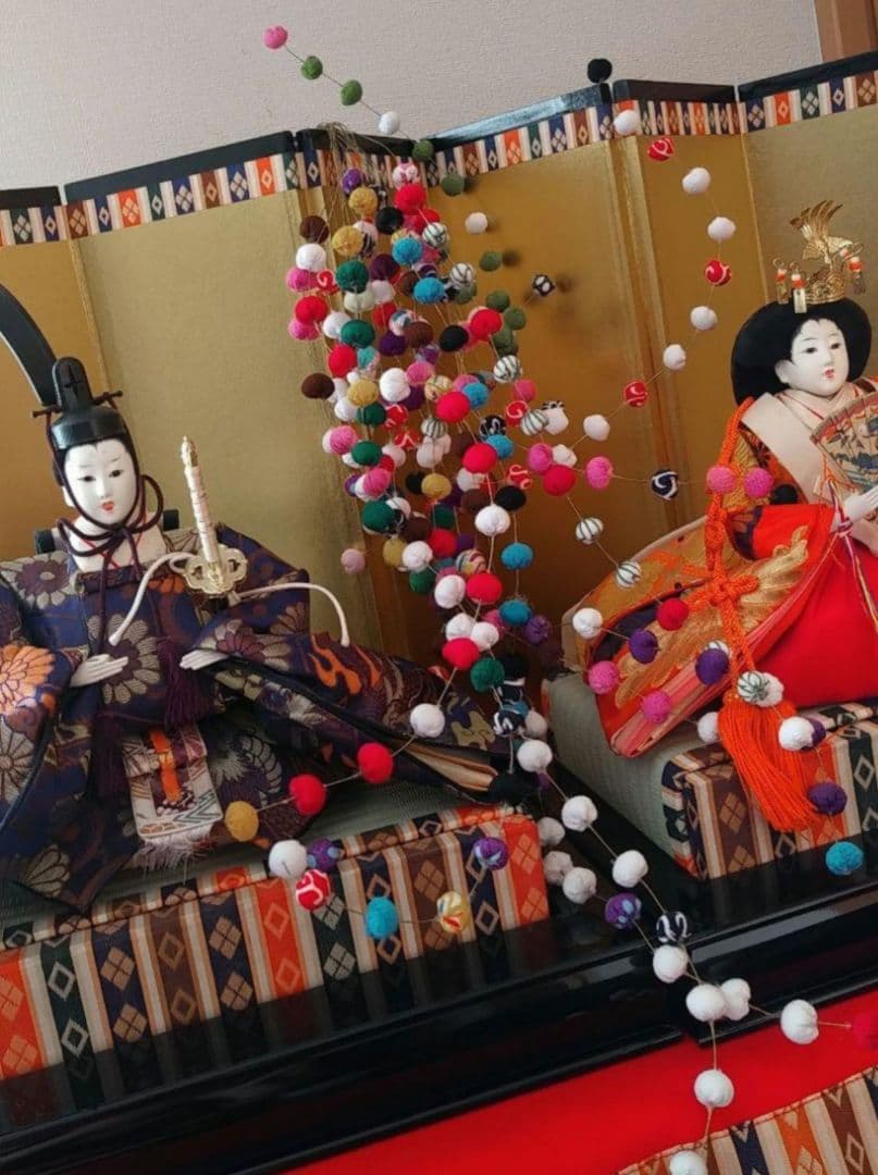春飾り桃の節句♪ボリュームポンポン玉飾り棒ちりめんおひなさま和風
