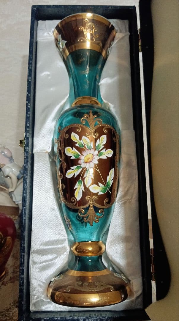 ボヘミアングラス 花瓶 青・金・茶 - メルカリ