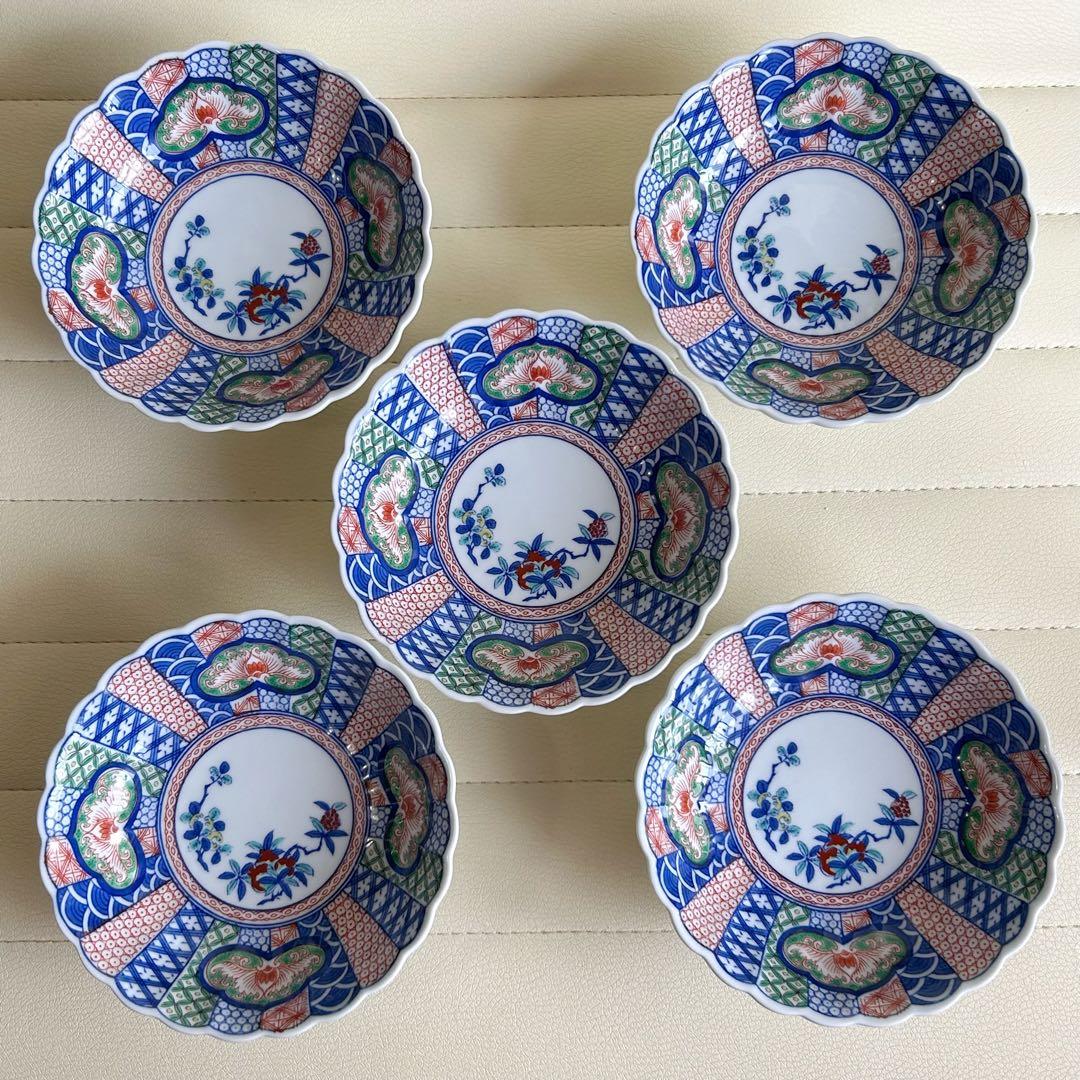 有田焼 賞美堂 其泉窯 古伊万里 高台小鉢揃 5枚セット 色絵 コンポート