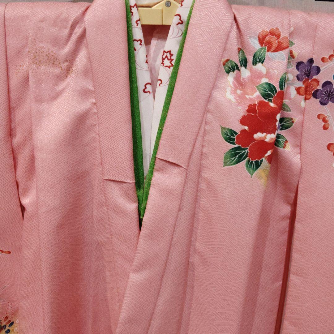 七五三 7歳 着物 長襦袢 セット ピンク・花柄 御所車 初詣 雛祭り