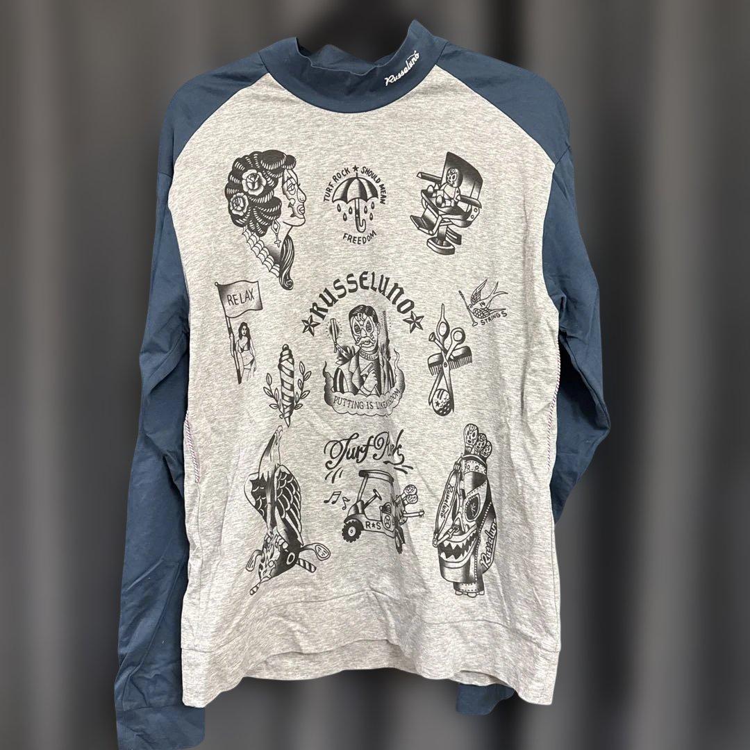 Russeluno アイコン総柄　モックネック長袖シャツ size7】秋冬 ラッセルノ Russeluno GOLF モックネックシャツ ゴルフ