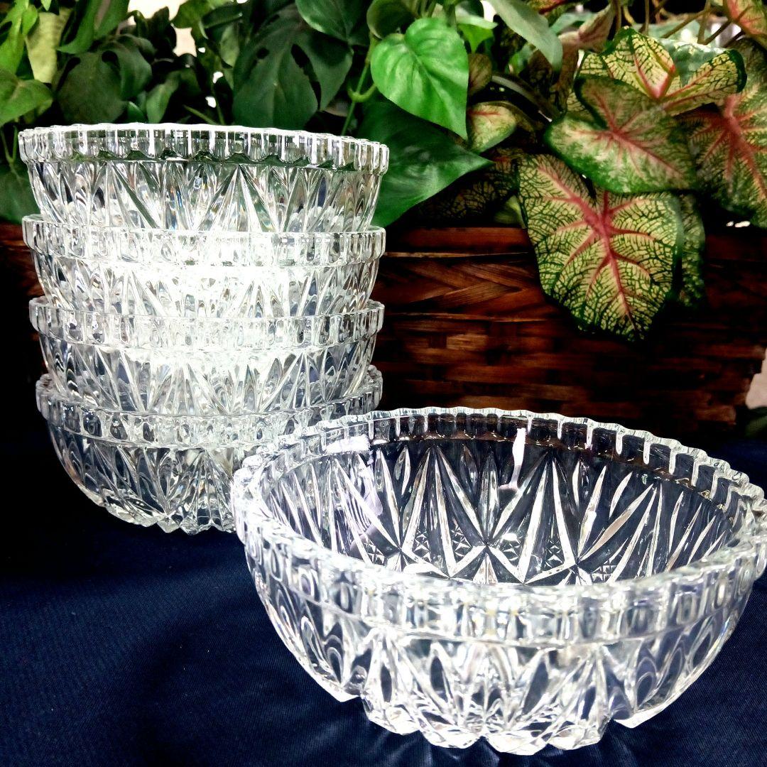 未使用品 HOYAクリスタル 切子カッティング サラダボウル 5枚セット